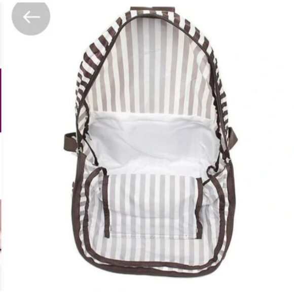 NEW NWT Henri Bendel Zip-Around Packable Backpack Brown Stripe Travel Bag - Picture 5 of 9